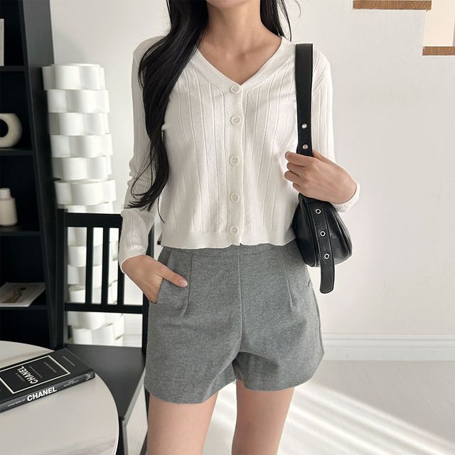 브이넥 골지 세미크롭 가디건 LM-0602