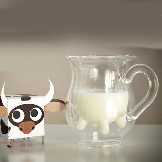 [ 젖소 머그유리잔 크림컵 우유컵 이중유리컵 ] 프림컵 이중유리잔 아이디어 업소용 머그