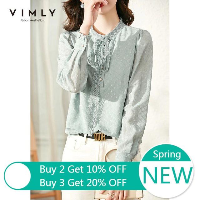[해외] 여성을위한 VIMLY 긴 소매 셔츠 봄 2022 빈티지 사무