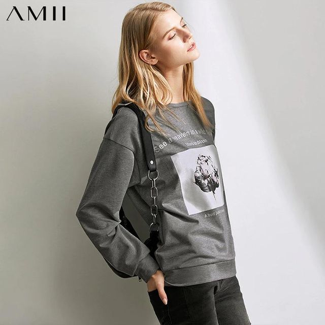 [해외] Amii-미니멀리즘 봄 여름 후드 여성용 캐주얼 프린트