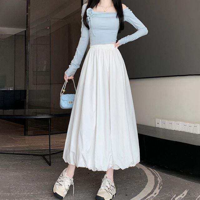 A라인 밴딩 롱 벌룬 스커트 여성 치마 하이웨스트