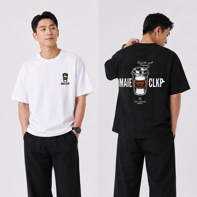 커피 레터링 백프린팅 면 반팔 티셔츠 URD-1008762