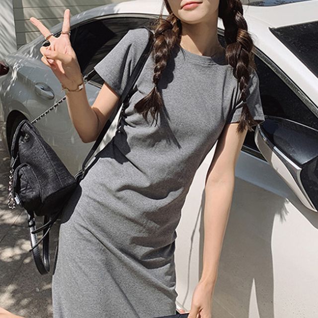 데일리 무지 원피스 봄 여름 반팔 면 스커트 홈웨어