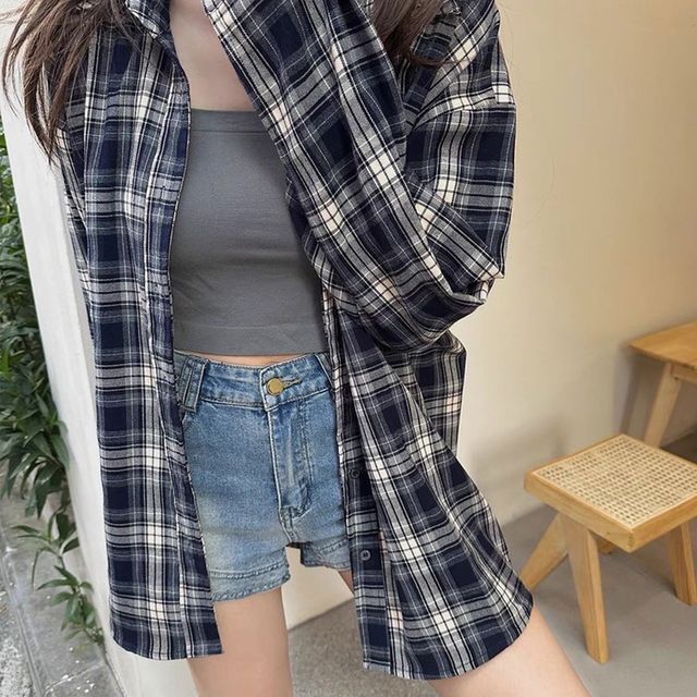 오버핏 가을 체크셔츠 남방 LM-0695