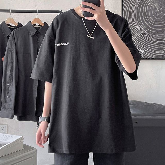 남성 박시 스타일 오버핏 캐주얼 반팔 라운드 티셔츠
