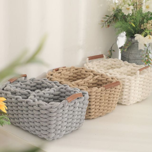 키밍 실용적인 손잡이 팬트리 수납 바구니 소품 정리함