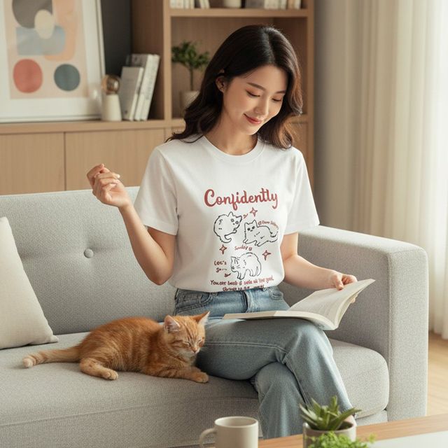 니어튼 냥이 프린팅 데일리 반팔 티셔츠 SD-260416