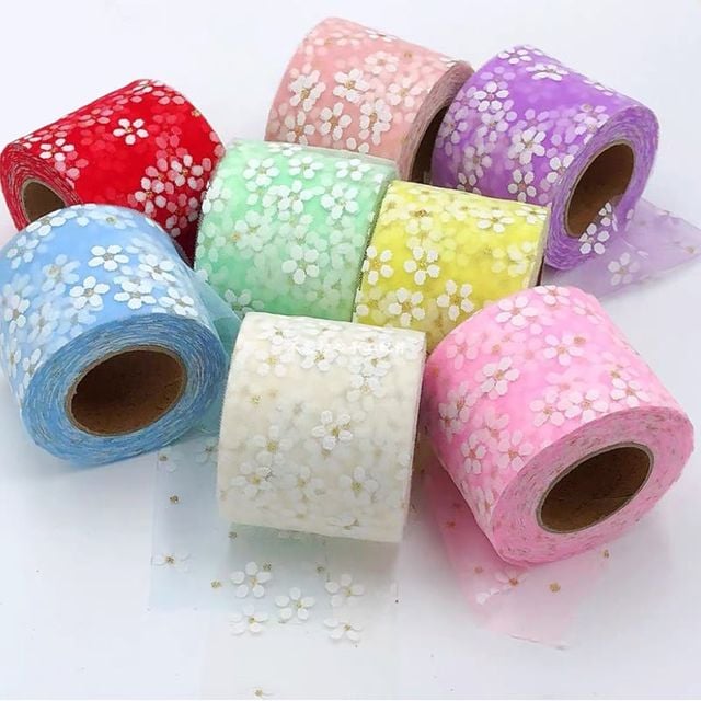 6cm 데이지 망사리본 22m 쉬폰 선물포장끈 망사롤