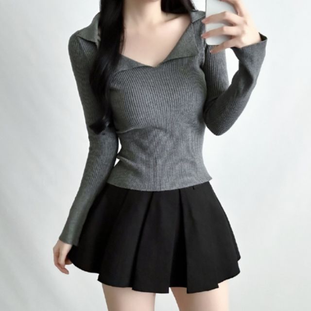 카라 V넥 골지니트 4color SL-1004868