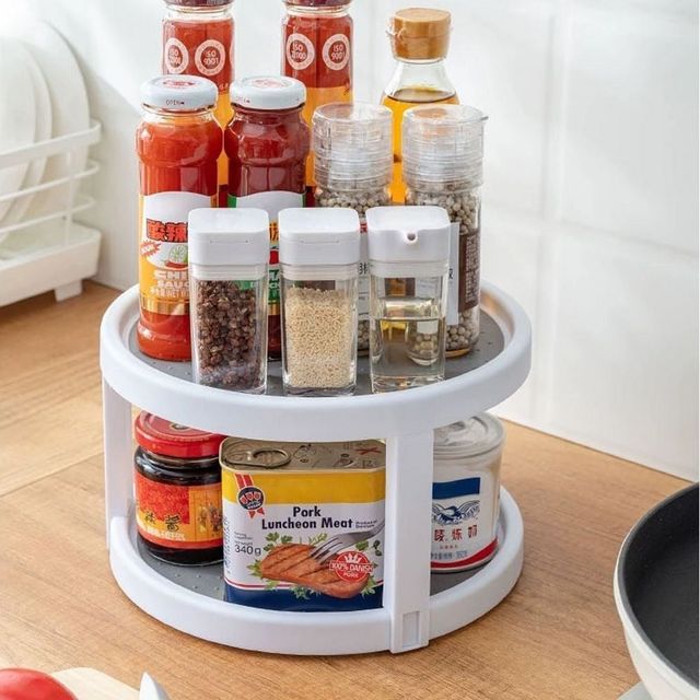 키밍 2단 회전 조미료 트레이 미끄럼방지 수납 정리함