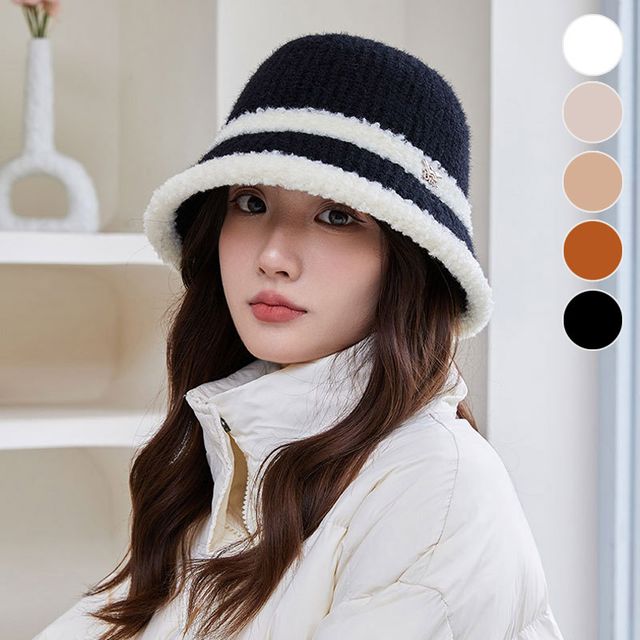 겨울 두줄 니트 버킷햇 ELM-144