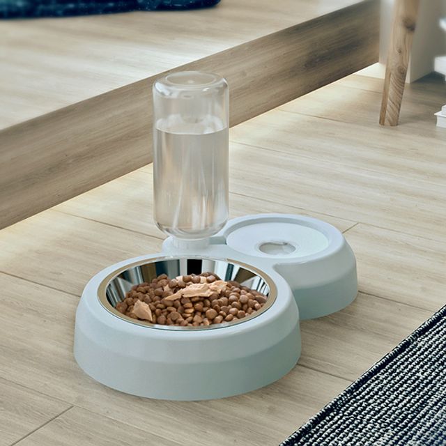 반려동물 논슬립 2구 반자동 물그릇 밥그릇 H-00010