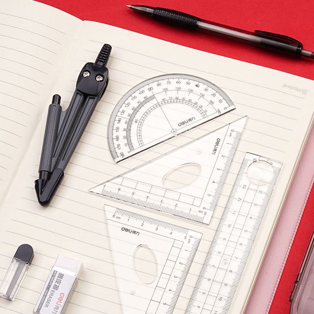 콤파스 샤프 각도기 삼각자 분도기 자 필통 풀세트