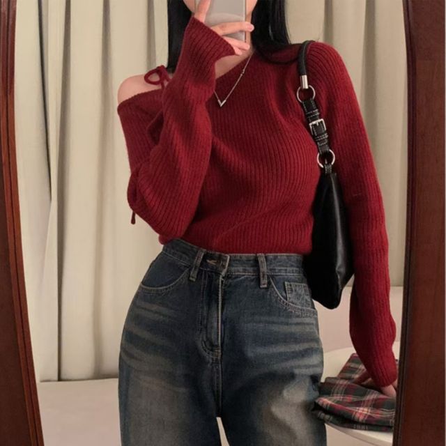 페미닌무드 오프숄더 리본 니트 JSC-d0160