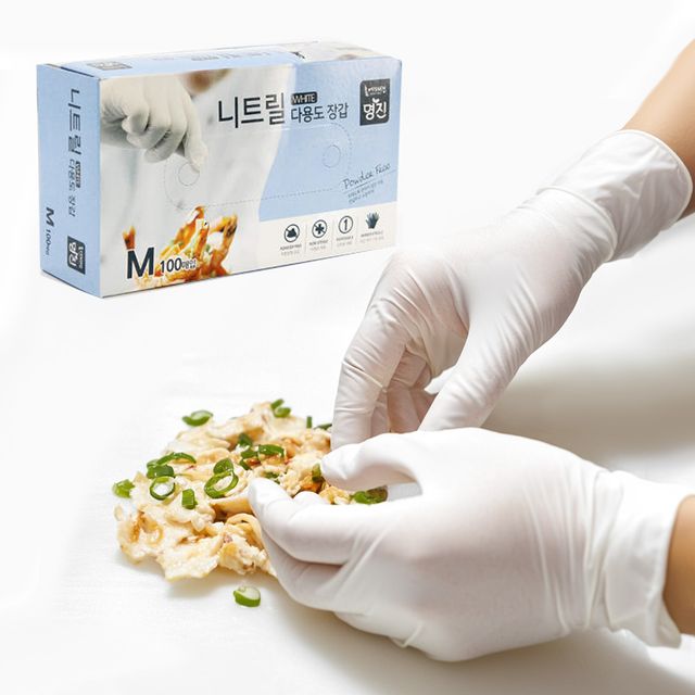 명진 니트릴 장갑 백색 100매 식품용 요리용 일회용