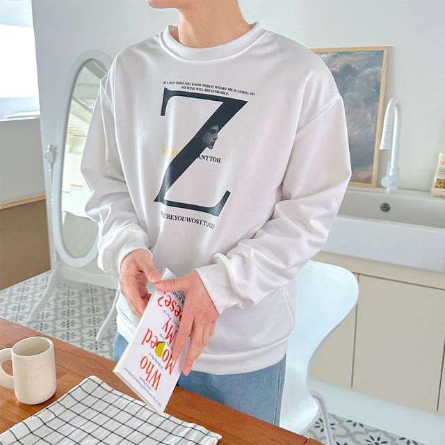 캐주얼 남자 맨투맨 프린팅 라운드 긴팔 티셔츠