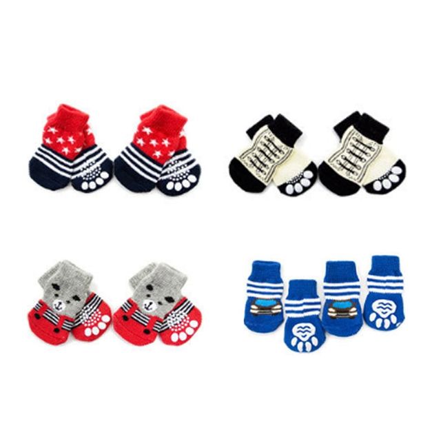 반려동물 강아지 미끄럼방지 면 양말 4종 세트