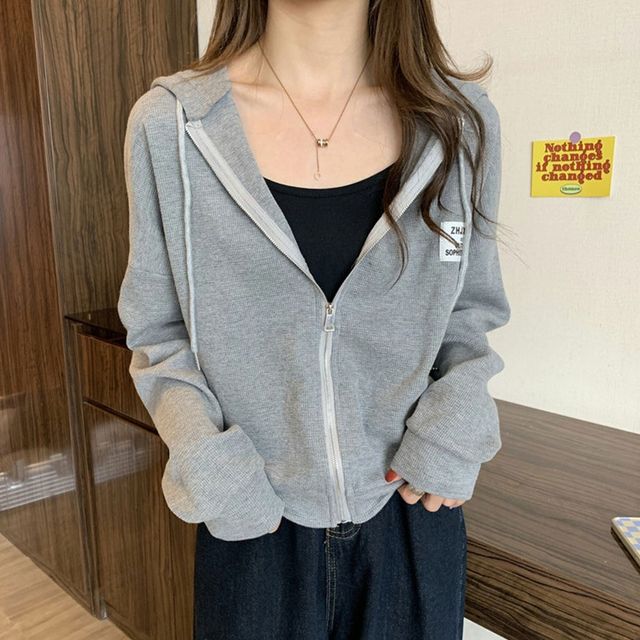 루즈핏 와플 세미크롭 후드집업 LM-1002614