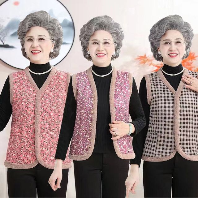 중년여성 꽃무늬 융털 조끼 ELC-9019