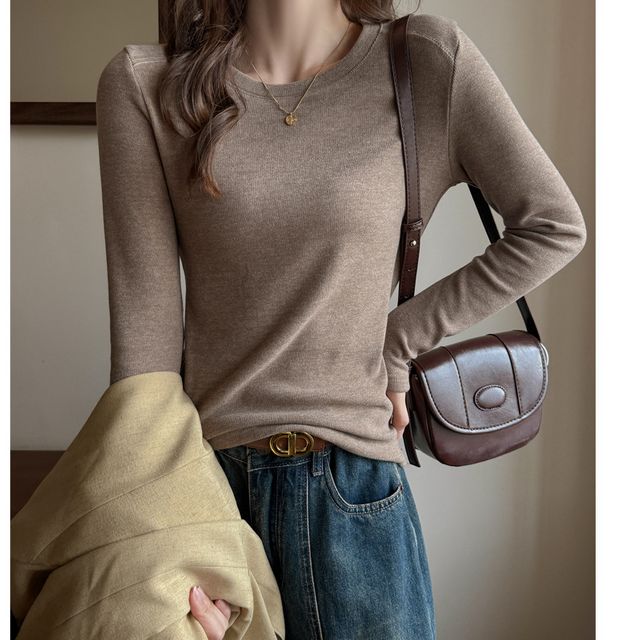 슬림핏 라운드넥 골지 긴팔 티셔츠 RNR-1003427