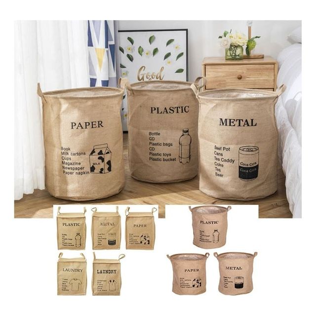 키밍 원형 린넨 분리수거함 가정용 실용 수납통