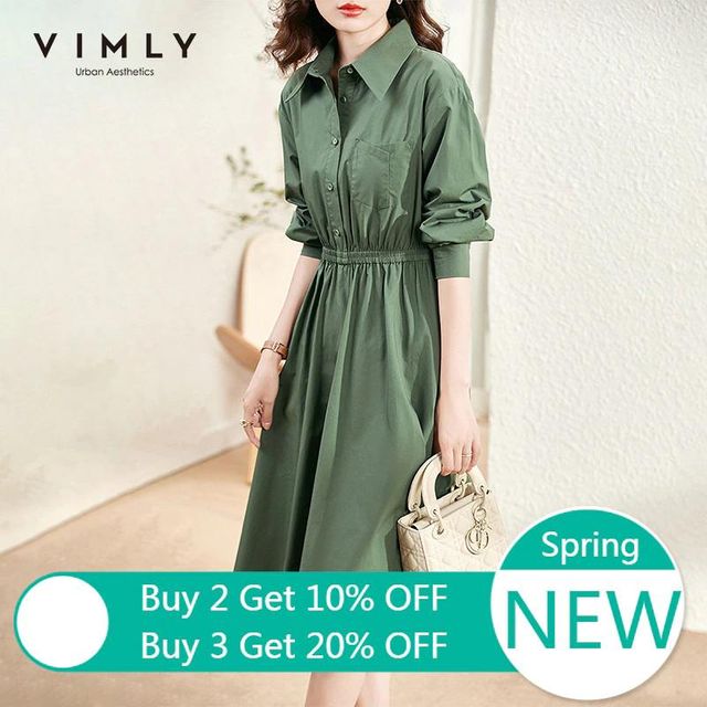 [해외] VIMLY 긴 소매 셔츠 드레스 여성 2022 봄 우아한 빈티