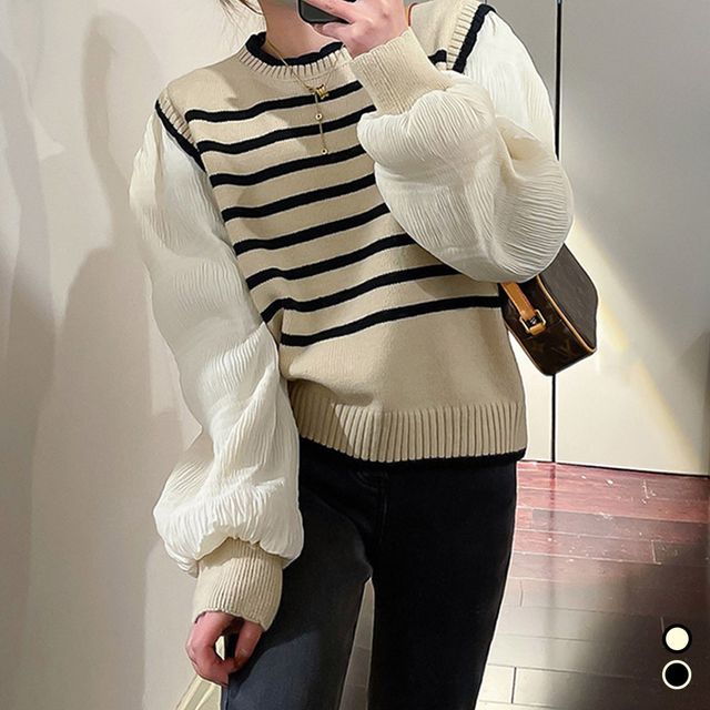 단가라 니트 블라우스 LM-0176