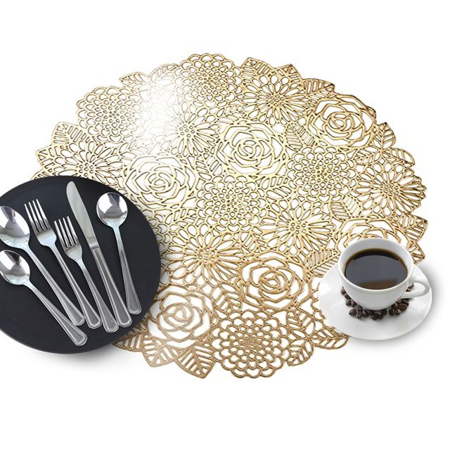 금색 장미꽃 원형 PVC 대형 식탁매트 테이블메트