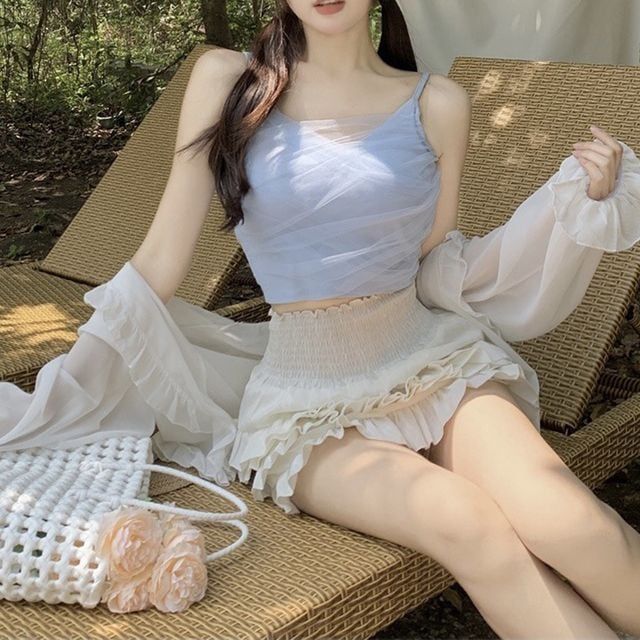 쉬폰 브이넥 세미크롭 끈나시 이너 쉬폰 민소매