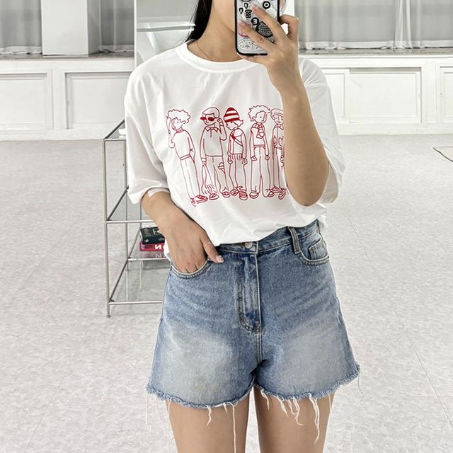 루즈핏 드로잉 프린팅 반팔 티셔츠 DK-0421