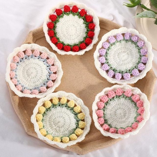 키밍 듈립 디자인 뜨개질 컵받침 방열 매트