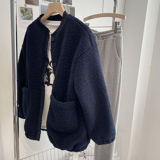 여성 오버핏 뽀글이 자켓 후리스 포켓 겨울 아우터