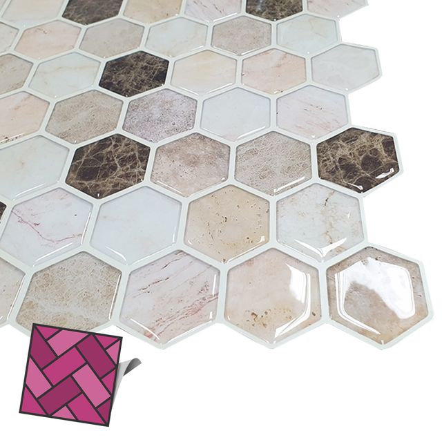 월타일스티커 515 육각베이지 대리석 스티커타일