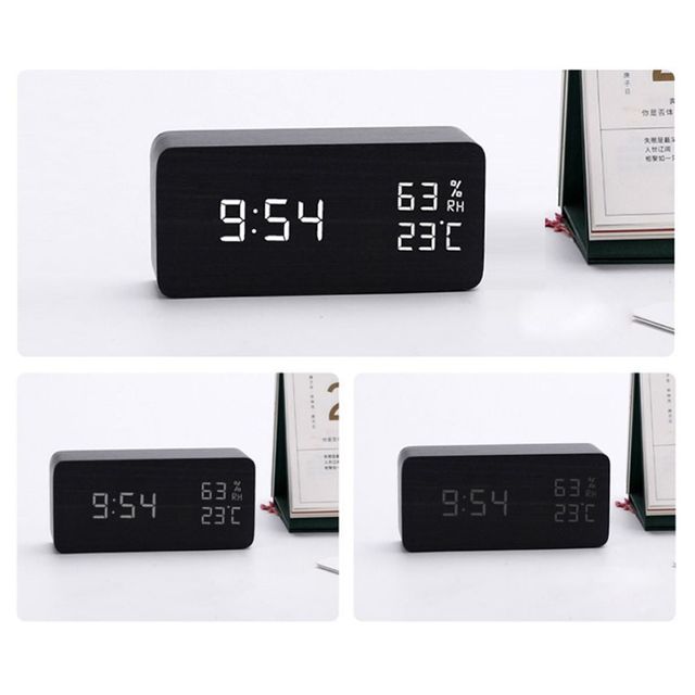 우드 디지털 알람시계 온습도 LED 탁상시계 원목 인테리어 소품