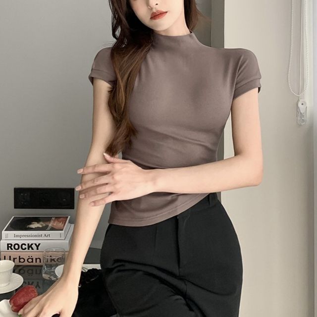 여성 반팔티 쫀쫀한 상의 캡소매 자켓 이너 티셔츠