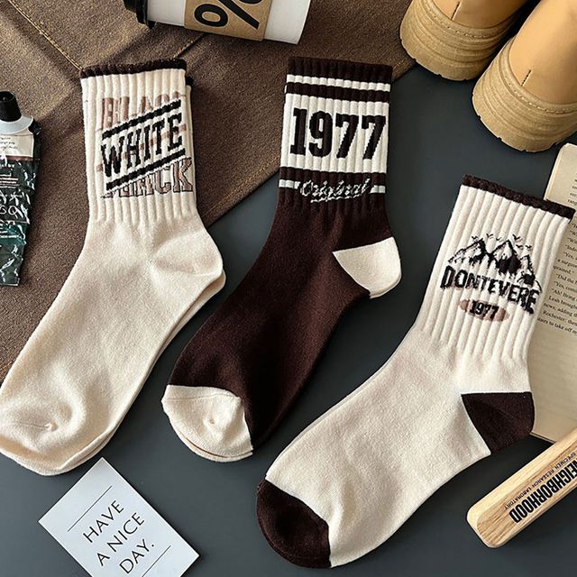 브라운 빈티지 중목양말 5color LM-0662