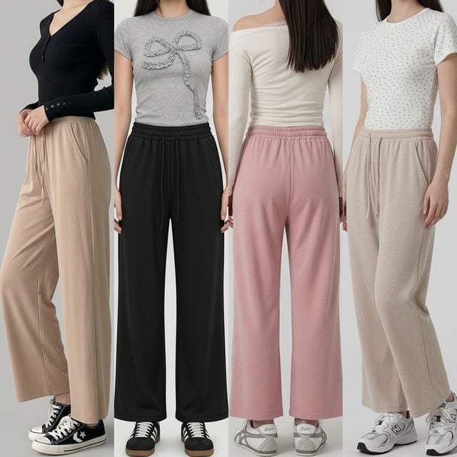 여성 스판 잔골지 와이드 밴딩 스트링 팬츠 JEB-1007401