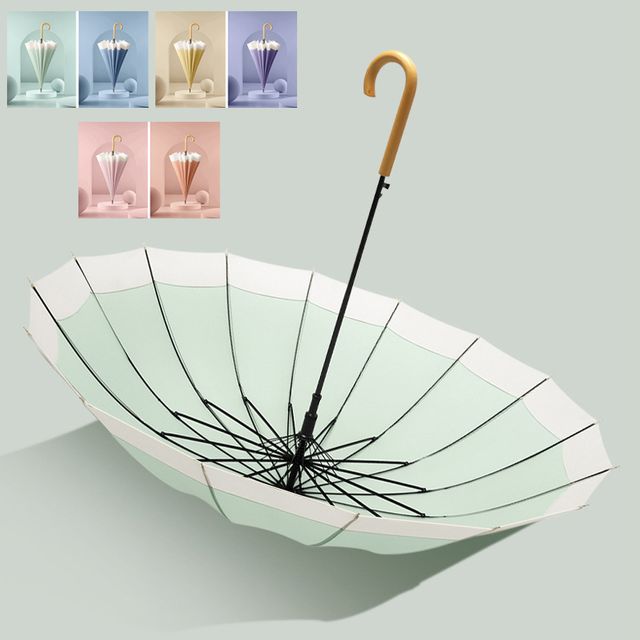 우드핸들 파스텔 장우산 튼튼한 선물 16살 양산 투톤