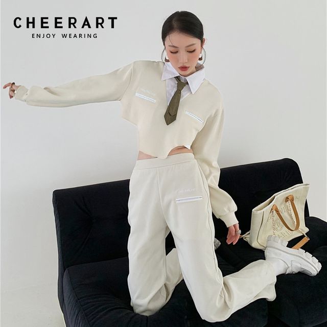 [해외] CHEERART 디자이너 스웨터 자른 후드 티 폴로 넥 넥타
