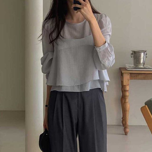 시스루 긴팔 탑 투피스 세트 TD-1004381