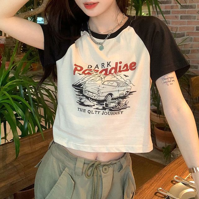 나그랑 프린팅 크롭 반팔티셔츠 DK-0443 DK-0443