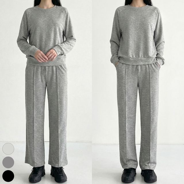 2단기장 여성 데일리 맨투맨 핀턱밴딩팬츠 세트 JEB-1006602