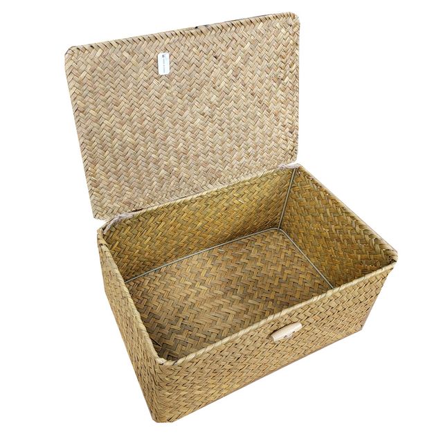 라탄 사각덮개 소품바구니 네츄럴톤4호 대형 수납박스