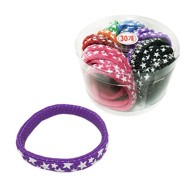 스타 컬러 납작고무줄 30P 코사지통 머리끈 헤어밴드