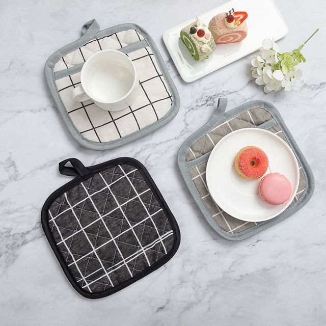 베이킹 주방 오븐 장갑 2p 단열 매트 체크 패드 요리도구