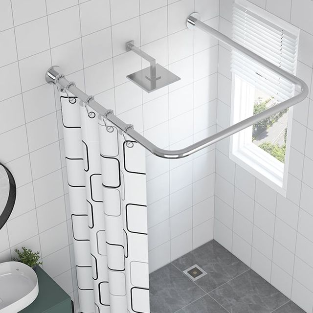 키밍 욕실 샤워커튼봉 ㄷ자 코너 곡선봉 100cm 실버