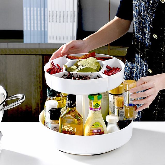 360도 회전 주방 정리 트레이 싱크대 선반 2단 수납