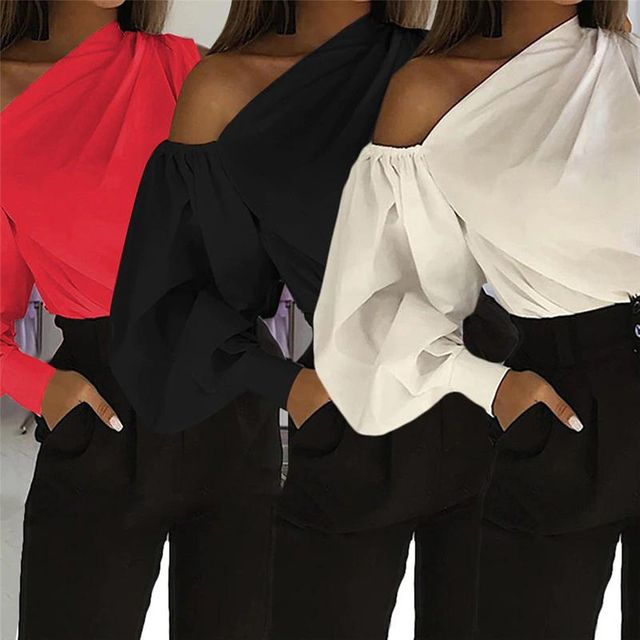 [해외] 한 오프 숄더 여성 오피스 셔츠 셀 미아 패션 긴 소매