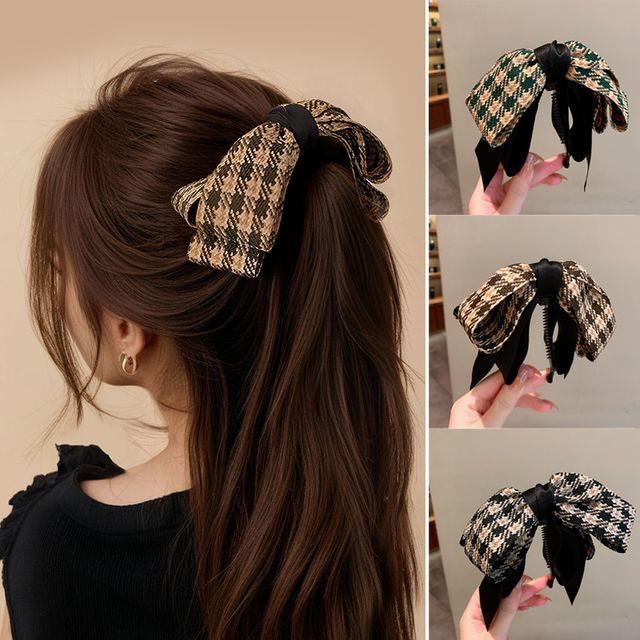 여성 체크 리본 포니테일 바나나핀 URK-378