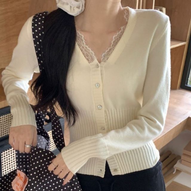 러블리 레이스 포인트 긴팔 니트 가디건 JSC-1006417